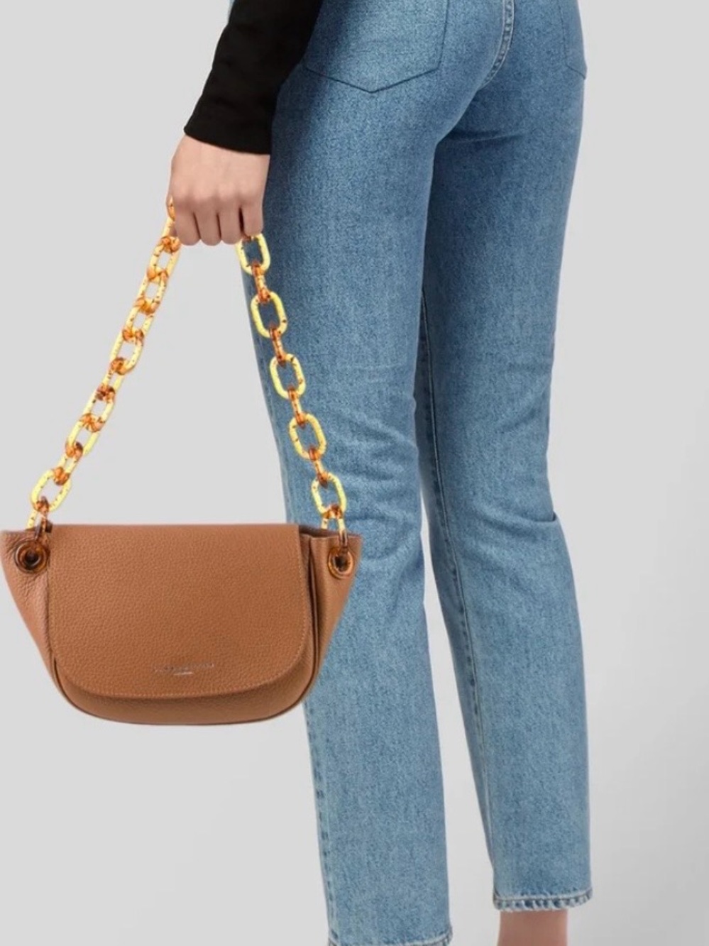 Simon Miller Chestnut Pebbled Leather Shoulder Bag with Tortoiseshell Chain - Picture 16 of 16
